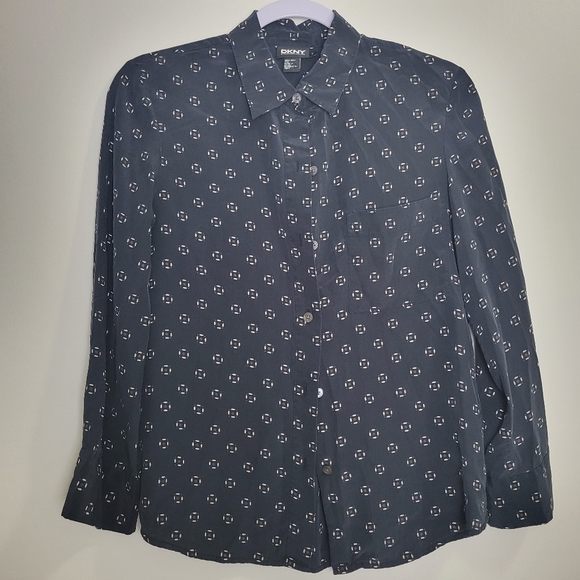 DKNY Silk Black Subtle Pattern Blouse 6 * READ - Picture 1 of 9